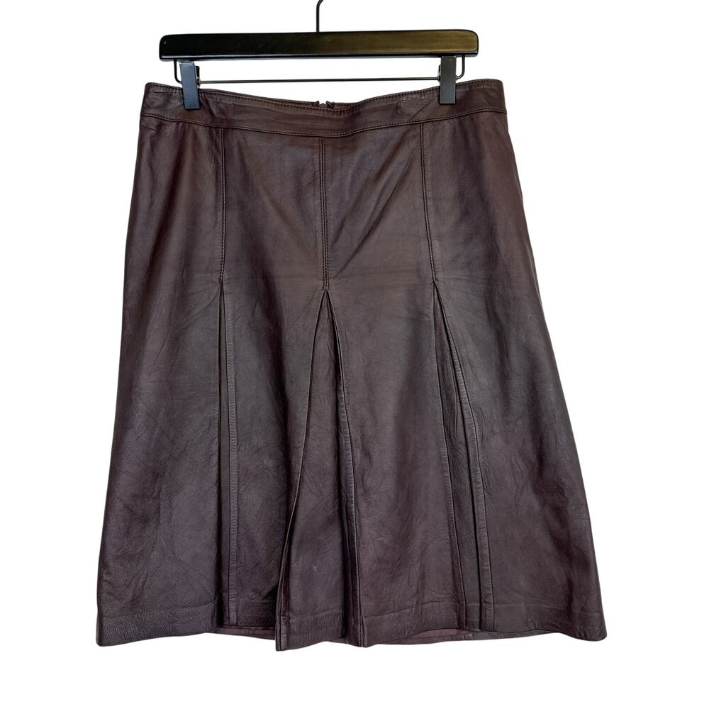 Halogen Knee Length 100% Leather Pelated Skirt Brown - 12